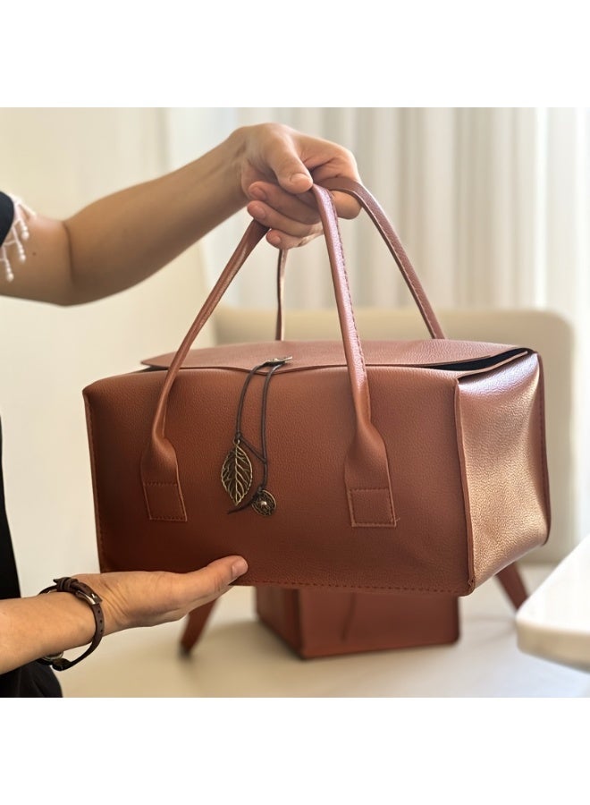 NIBEMINENT صندوق هدايا كبير السعة من الجلد الصناعي، حقيبة هدايا محمولة للعطلات، عيد الأم، حفلات الزفاف، أعياد الميلاد، الذكرى السنوية (لتخزين الطعام، الهدايا، مجموعات شاي الماتشا، إلخ.) - Image 3